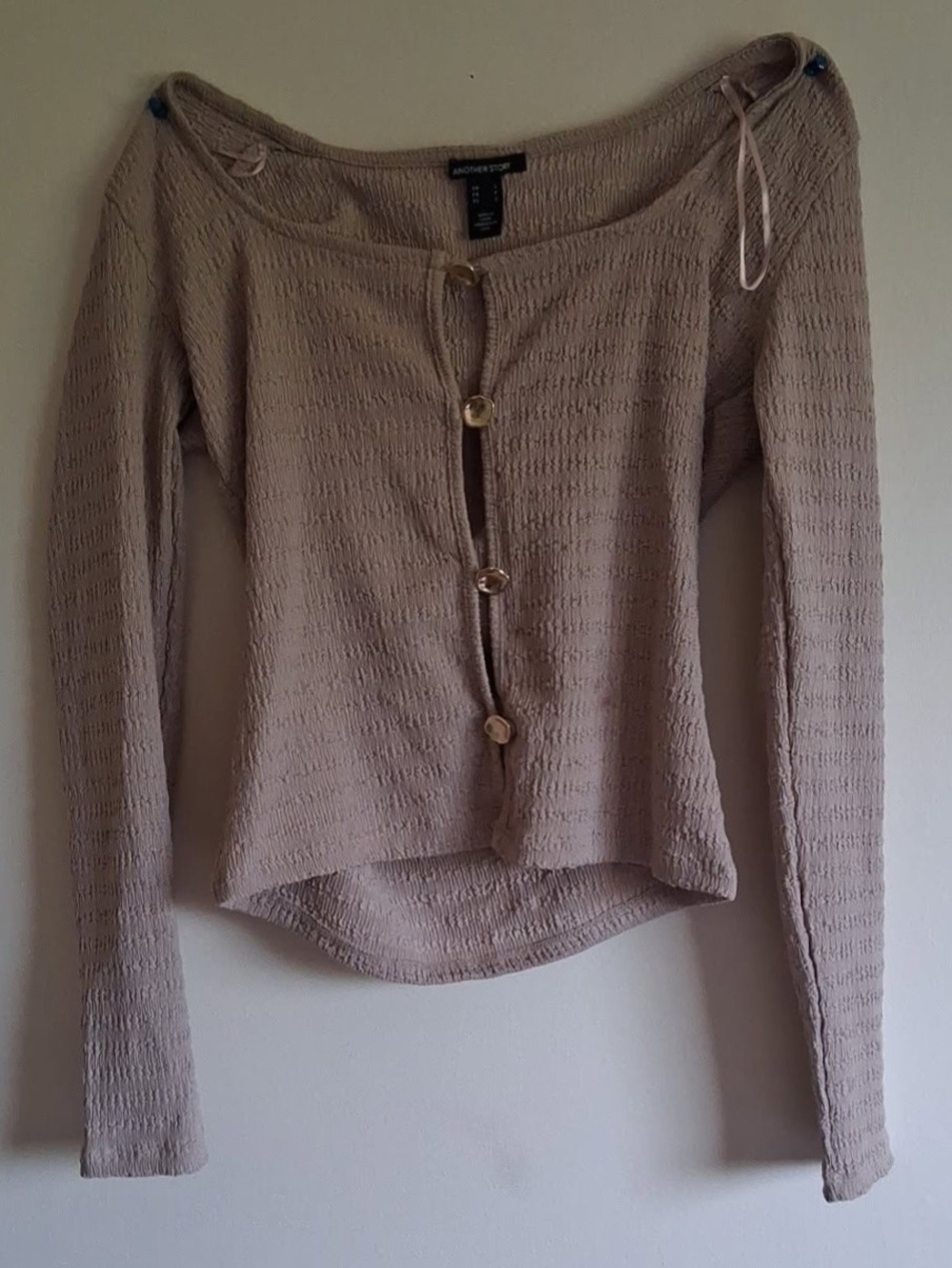 Taupe Button-Front Long Sleeve Top